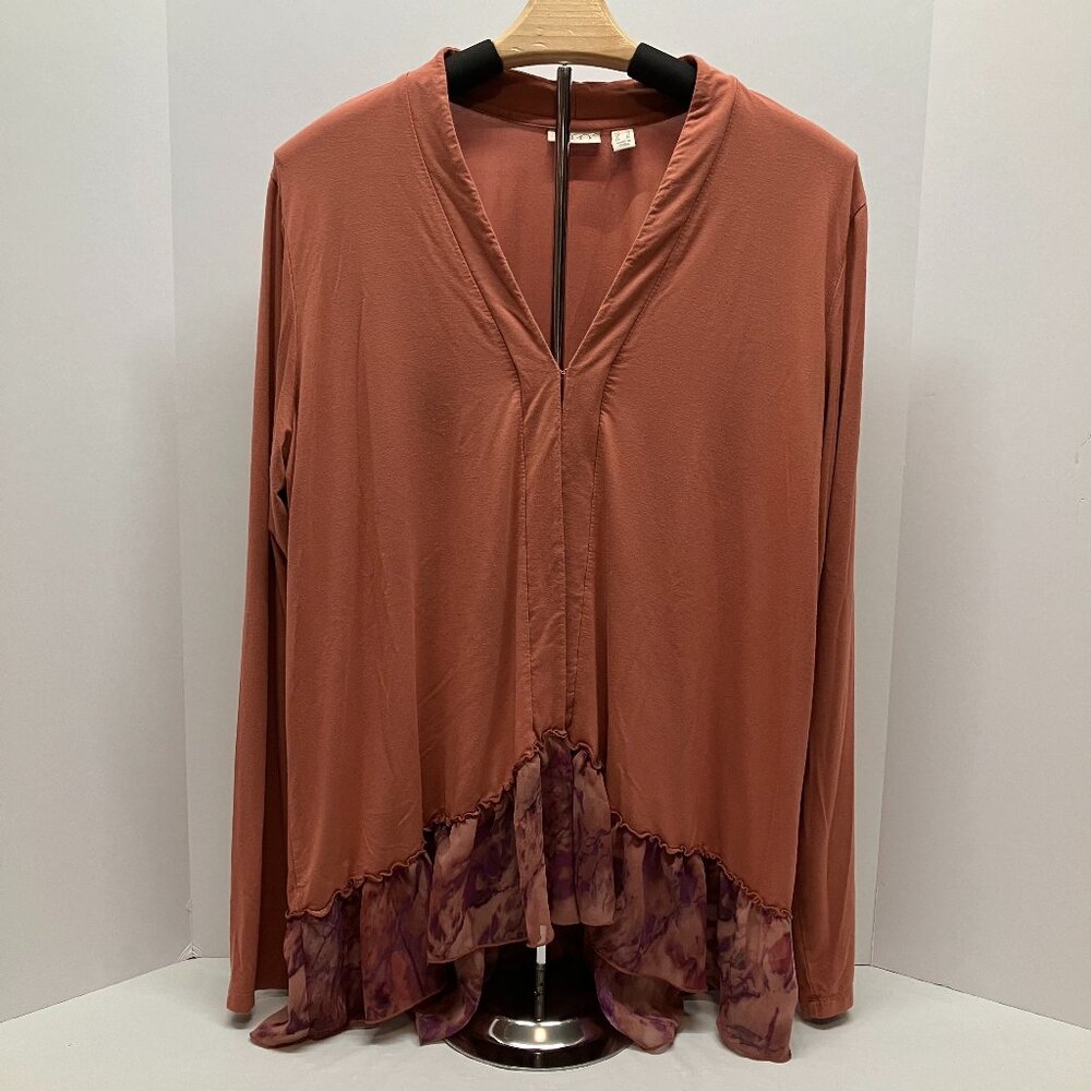 LOGO Lori Goldstein Burnt Orange Lightweight Cardigan Ruffle Hem Size L
